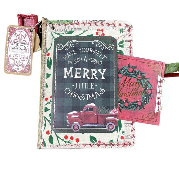 Christmas Junk Journal Book Charm Washi Fabric Wrap Tons Ephemera Handmade 5 u - Picture 6 of 16